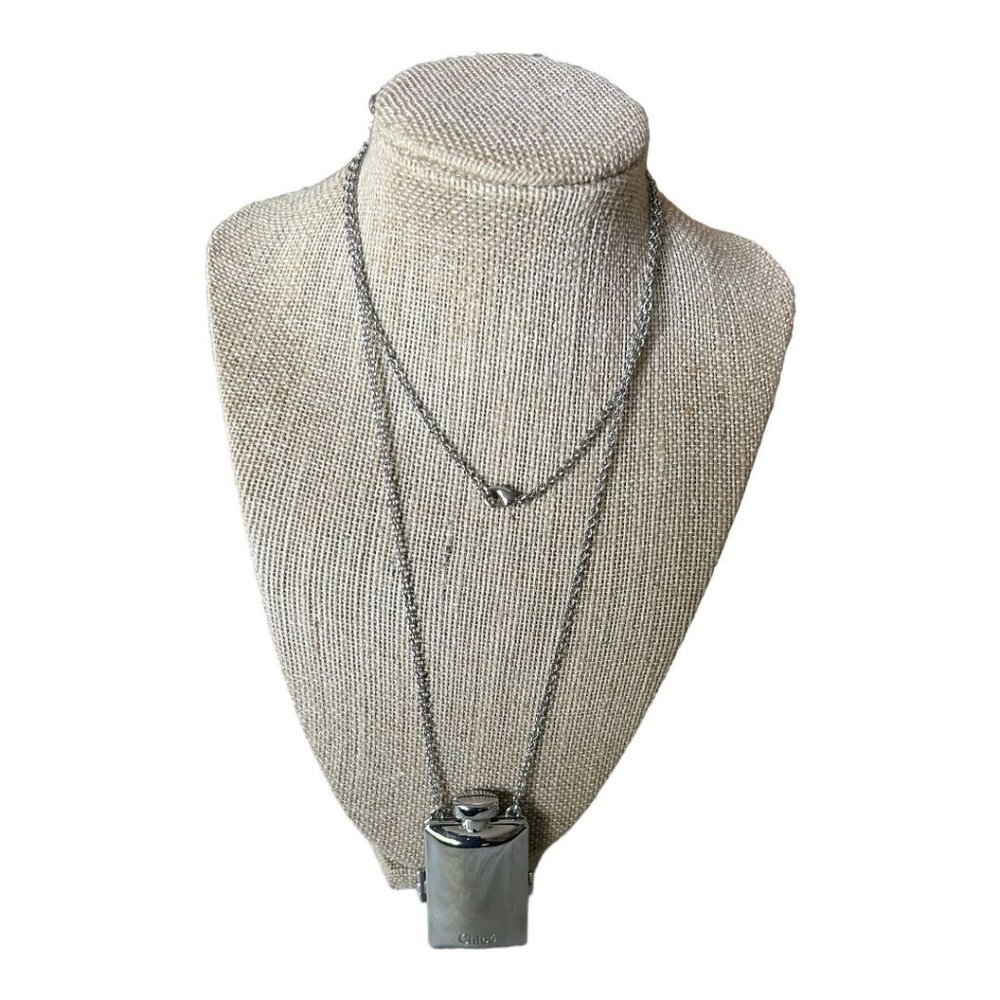 CHLOE: Chloe Logo Silver Tone Bottle Pendant Necklace #1141